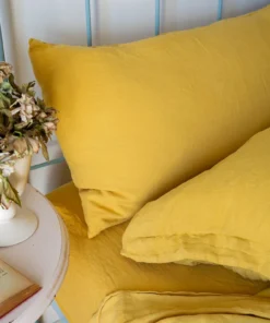 Scout House Scout Portuguese Linen Sheet Set- Queen - Mustard Textiles