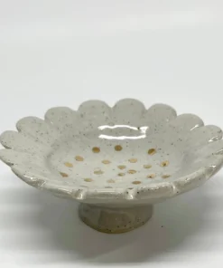 Gifts Bridget Bodenham Pedestal Bowls - Flower Dish White Gold Polka Dots