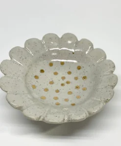 Gifts Bridget Bodenham Pedestal Bowls - Flower Dish White Gold Polka Dots