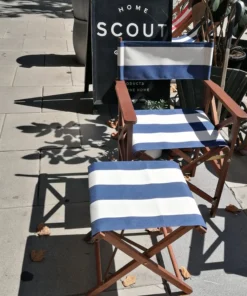 Scout Classic Directors Chair And Footstool SET In Les Toiles Du Soleil - NAVY AND WHITE BROAD STRIPE
