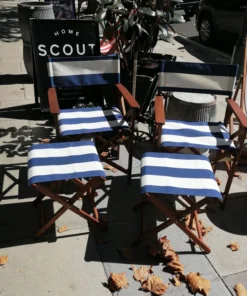Scout Classic Directors Chair And Footstool SET In Les Toiles Du Soleil - NAVY AND WHITE BROAD STRIPE