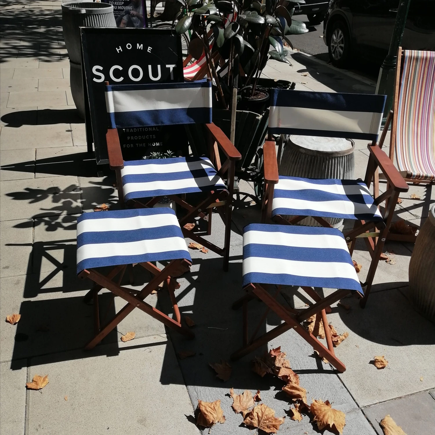 Scout Classic Directors Chair And Footstool SET In Les Toiles Du Soleil - NAVY AND WHITE BROAD STRIPE 4 Scout Classic Directors Chair And Footstool SET In Les Toiles Du Soleil - NAVY AND WHITE BROAD STRIPE