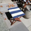Scout Folding Stool In Les Toiles Du Soleil - NAVY AND WHITE STRIPE Furniture