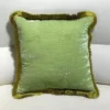 Scout House Gifts Silk Velvet Fringed Cushion In Apple Green With A Golden Trim- 40cm Square