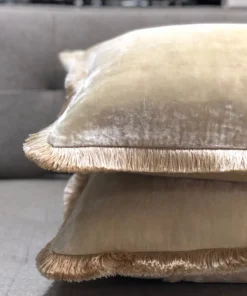 Scout House Gifts Luxury Silk Velvet Cushion Ivory With Cream Fringe- 55cm Square