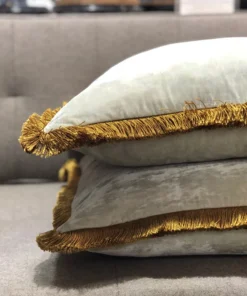 Scout House Luxury Silk Velvet Cushion Sky Light With Gold Fringe- 55cm Square Gifts