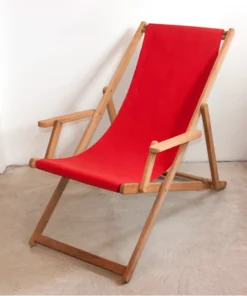 Scout Furniture Deck Chair Sumbrela Plain Red With Arms And Cushion