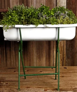 Scout House Vintage European Enamel Bath In Stand