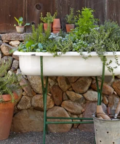 Scout House Vintage European Enamel Bath In Stand