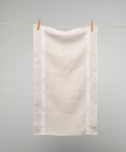 French 100% Linen Natural With White Bon Appetit Text Tea Towel By Charvet Editions Homewares