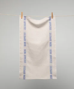 Homewares French 100% Linen Natural With Blue Bon Appetit Text Tea Towel By Charvet Editions