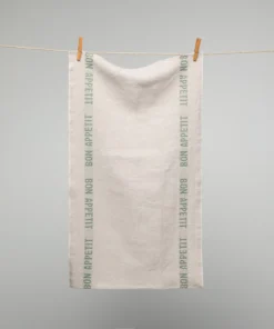 French 100% Linen Natural With Kahki Bon Appetit Text Tea Towel By Charvet Editions Homewares