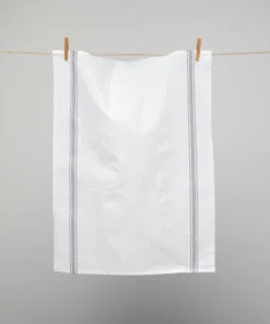 French 100% Cotton White Tea Towel With Black Epi & Black Stripes By Charvet Editions Gifts