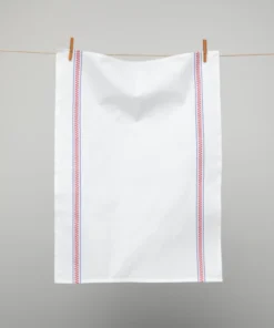 French 100% Cotton White Tea Towel With Red Epi & Blue Stripes By Charvet Editions Gifts