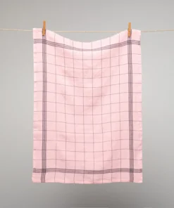 French 100% Linen Tea Towel Lemonade Pink With Black Graph Check By Charvet Editions