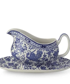 Burleigh UK Blue Regal Peacock- Sauce Boat And Stand Set Kitchenware