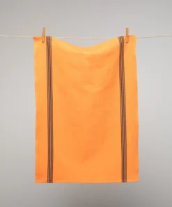 Homewares French Cotton & Linen Tea Towel Tangerine With Black Stripes By Charvet Editions